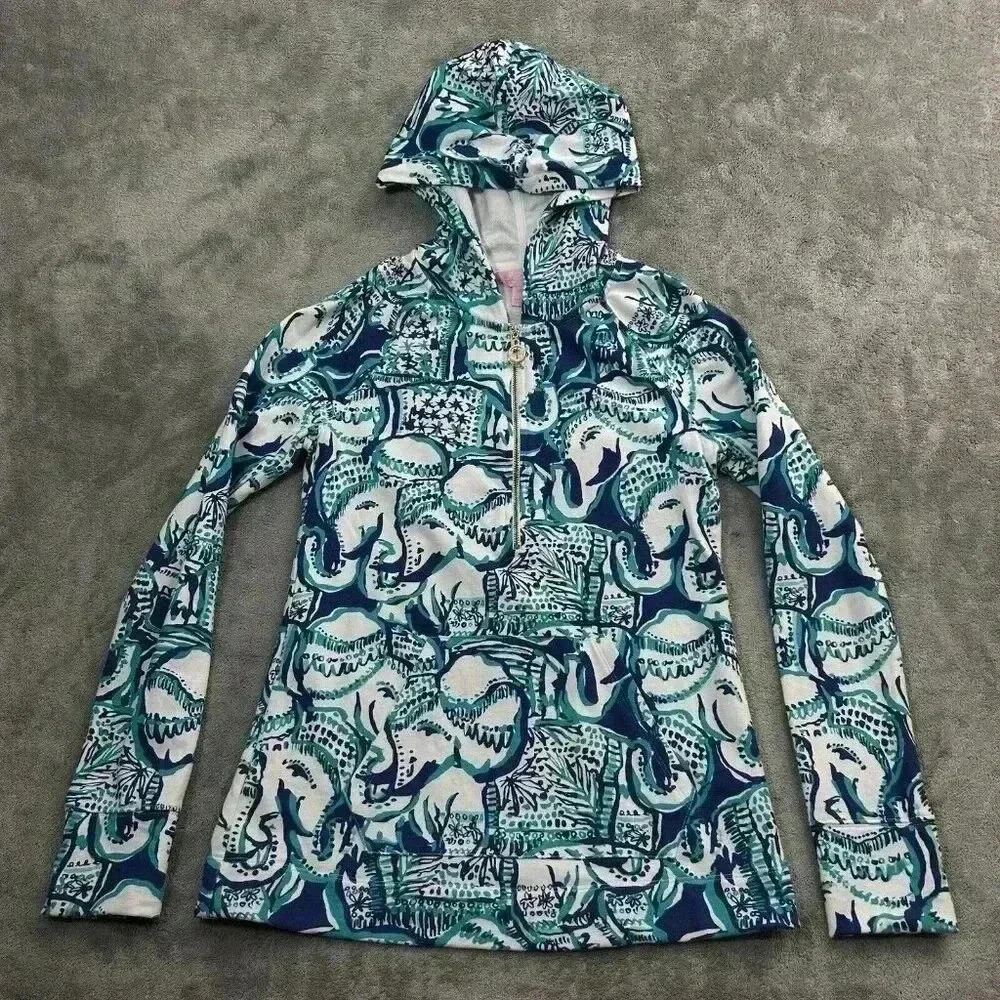 Lilly Pulitzer Hoodie Women XXS UPF 50+ Skipper Popover Keep On Trunkin 1/2 Zip
